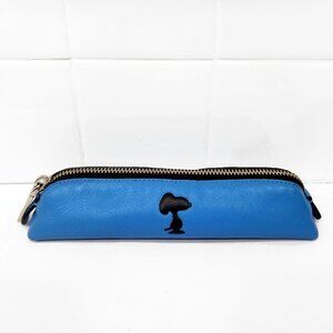 Coach X Peanuts Snoopy Leather Pencil Case 64417 Blue Black Silver Cosmetic Case